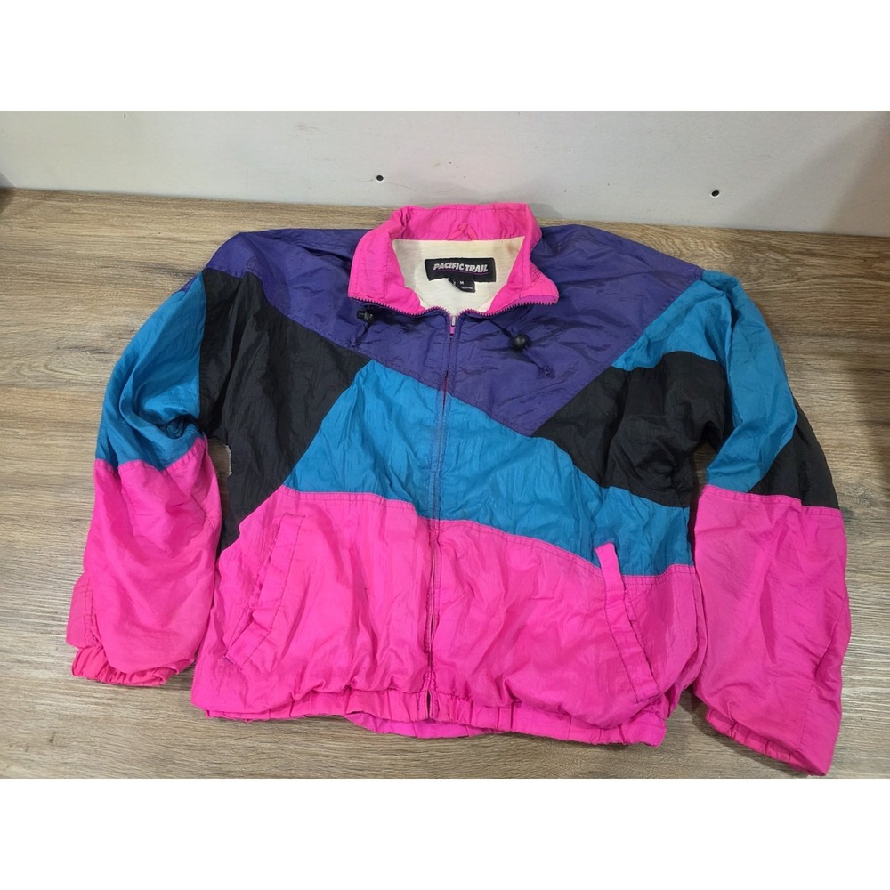 Vintage 1980s Pacific Trail Colorblock Windbreaker Jacket Medium Retro Outdoors